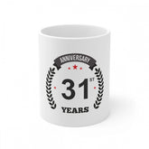 White ceramic 31st anniversary printed coffee mug, 11 oz capacity, ideal for gifting